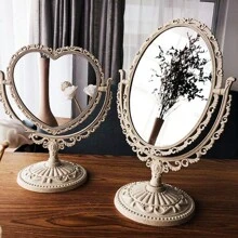1PC Y2K Vintage Vanity Mirror - Rotating Cream Dressing Table Decor With Retro Frame, Dorm Essential Gift For Girls (Bedroom/Bathroom/Living Room) Gifts Birthday Graduation - Vintage Baroque Double Sided Mirror - View 8