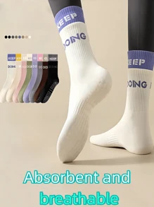 1 双女士普拉提防滑袜子女士吸汗透气运动袜长筒袜高弹力健身瑜伽袜