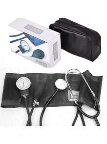 1 件式手动无液血压监测套件，家用双臂双管双头听诊器血压监测仪，带黑色储物盒，携带方便，带听诊器的手动血压袖带，血压监测仪和黑色便携包，带成人袖带和校准工具，适合家庭和商务旅行 - 成人