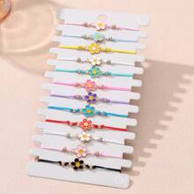 12pcs/Set Multicolor Cute Daisy Flower Handmade Braided Adjustable Pull String Bracelets, Team Gift, Graduation Memorabilia - View 3