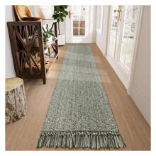 Washable Boho Carpet Runners For Hallway 2.6x12ft, Farmhouse Long Rugs For Kitchen Cotton Hand Woven Bedroom Runner Rug Olive Green/Cream Low Pile Natural Floor Carpet For Indoor Hall Entryway 2.6' X 12' - 彩色 - 查看 1