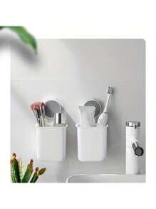 1pc Wall Mounted Storage Box, Bathroom Wall Mounted Toothbrush Holder, Electric Toothbrush, Toothpaste, Razor Self-Adhesive Storage Box, Multifunctional Kitchen Utensil Storage Box, Bathroom Accessories, Kitchen Accessories