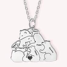 Personalized Papa Mama Bear Family Necklace With Baby Bears Heart And Engraved Names Mother's Day Father's Day Gift For Parent Grandparent Valentines