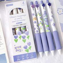 (Back To School) 4pcs/Box Flower Series Soft Gel Pens, Fast Drying Smooth Writing For Office, Study & Learning Stationery - Multicolor - View 13