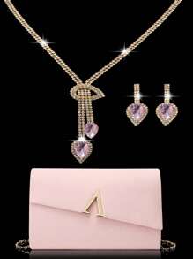 女士水钻首饰 闪亮奢华水钻首饰套装 闪亮项链 耳环 手链套装 个性天鹅绒手提 V 型五金翻盖信封包 宴会包 手提包 宴会包 钱包手提包 优雅手提宴会包 手提包 女士舞会手提包 女士新娘宴会包 舞会手提包 金属链条手提包 婚礼派对手提包 酒会婚礼 新款钱包宴会包 - 粉色 - 查看 1