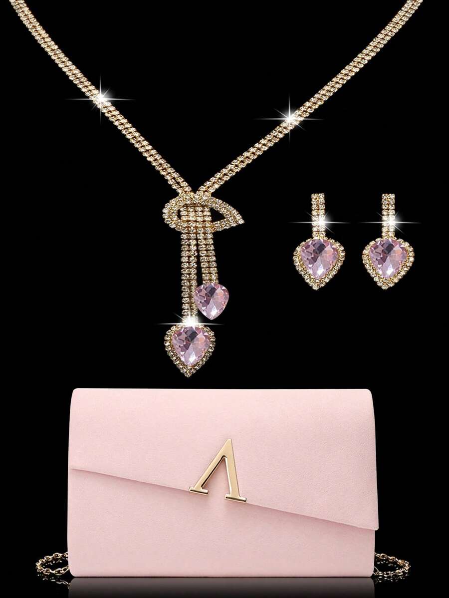 女士水钻首饰 闪亮奢华水钻首饰套装 闪亮项链 耳环 手链套装 个性天鹅绒手提 V 型五金翻盖信封包 宴会包 手提包 宴会包 钱包手提包 优雅手提宴会包 手提包 女士舞会手提包 女士新娘宴会包 舞会手提包 金属链条手提包 婚礼派对手提包 酒会婚礼 新款钱包宴会包 - 粉色 - 查看 1