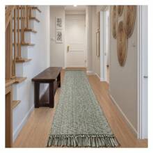 Washable Boho Carpet Runners For Hallway 2.6x12ft, Farmhouse Long Rugs For Kitchen Cotton Hand Woven Bedroom Runner Rug Olive Green/Cream Low Pile Natural Floor Carpet For Indoor Hall Entryway 2.6' X 12' - 彩色 - 查看 5