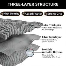 1pc Simple Soft & Skin-Friendly Chenille Bath Mat, Absorbent Non-Slip Bathroom Floor Mat, Also Suitable For Room Decor Carpet - Light Grey - View 11