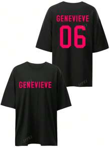 Customized Y2K Style Graphic Loose Fit Women Tee, Upload Your Personalized Lucky Number, Text/Name/Message/Birthday Wishes, Black Casual Loose Short Sleeve T-Shirt Tops, Holiday Gift, Spring Summer Clothes, Best Friend Gift, Summer Tops, Summer Women Apparel Customization, Jersey Style,Ornamental,Dawg,Unique,Custom,Ideal Gifts For Her,Family,Friends,Pink Girls,For Holiday,For Vacation,For Anniversaries