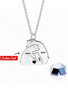 Personalized Papa Mama Bear Family Necklace With Baby Bears Heart And Engraved Names Mother's Day Father's Day Gift For Parent Grandparent Valentines