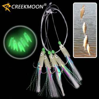 5Pcs/Bag Carbon Steel Mackerel Feathers Bass Cod Lure Sea Fishing Luminous Fishing Hook Treble Bait Fishing Wire