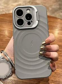 奢华 3D 水波纹磁吸无线充电镜头支架手机壳适用于 13 14 15 16 Pro Max 16 Plus 防震磨砂后盖防水防摔防刮 - 灰色 - 查看 3