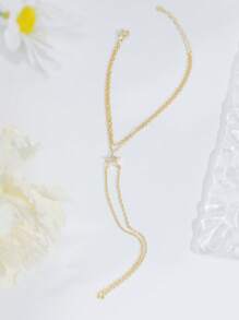 1 件优雅 S925 纯银锆石星链手链和手指链，适合女性、日常佩戴、节日、开斋节礼物 - 金色 - 查看 3