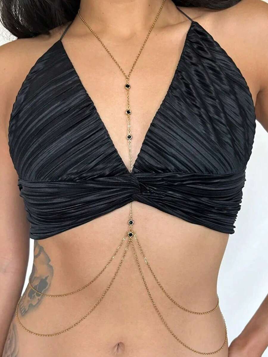 1 pezzo Sexy catena per il corpo nera con strass in zirconia