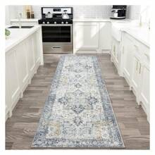 Runner Rug 2x7, Machine Washable Runner, Non Slip Vintage Hallway Runner Rug, Low Pile Lightweight Rugs For Entryway, Hallway, Coror And Kitchen, Blue Blue&Gold