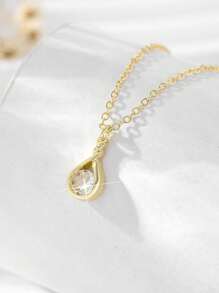 1 件铜合金锆石水滴项链（女士） - 金色 - 查看 3