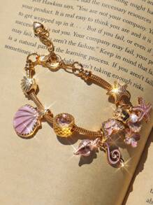 سوار الشرفة المستوحى من أعماق البحر الأزرق بقلادة نجم البحر والصدف، سوار الشرفة بالطراز البوهيمي الأنيق، سوار الشرفة أرض الأحلام السحرية ، قطعة واحدة - الأزرق - مشاهدة 8