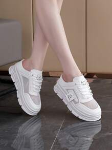 1 coppia di ciabatte da donna in rete e pannelli, sneaker casual alla moda con suola spessa