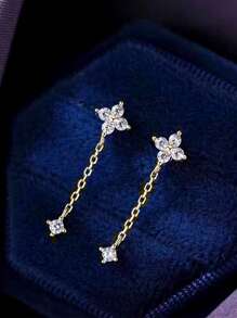 GAGAFEEL A Pair Of Sterling 925 Silver Exquisite Elegant Fashion Cute Flower Zirconia Ear Studs Earrings For Women Daily Wearing Party Jewelry Gift - Gold - View 6