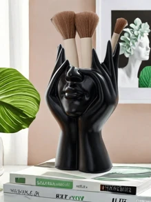 1pc Resin Art Pen Holder In Face-Holding Design - Elegant Home Decor Accent, Available In White, Golden, And Black - Perfect For Organizing Writing Instruments, Pens For Writing - Multicolor - View 9