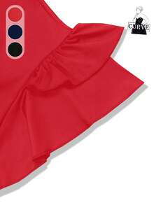 Plus Size Turtleneck Butterfly Sleeve Bodycon Dress, Women's Summer Clothing, Women's Valentine's Day Outfit Elegant - Red - View 4