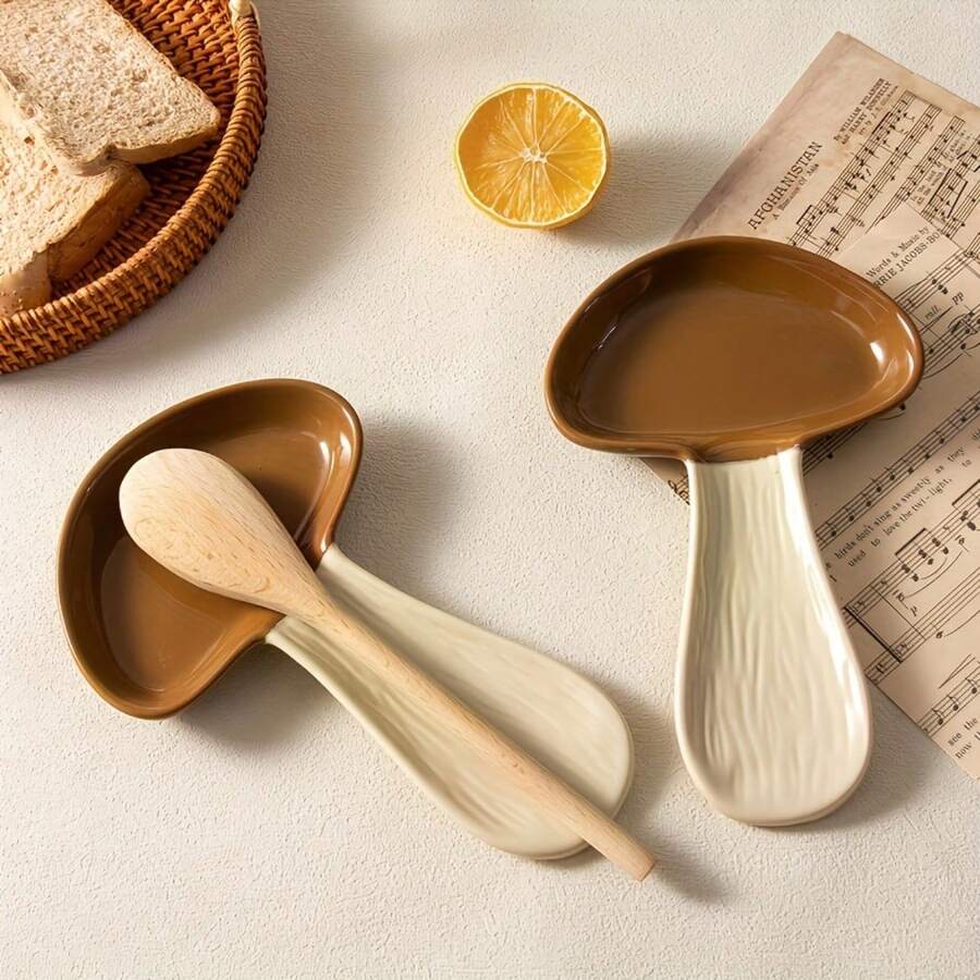 1 Stück charmante Pilz-förmige keramische Servierschale mit Holzgriff - ideal für Desserts, Obst, Snacks | Großartig als Küchentheken-Organizer und Dekoration für den Esstisch | Einzigartiges Weihnachts- und Halloween-Geschenk, Pilz-Accessoires