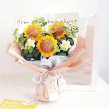 Handmade Bouquet Of Permanent Knitted Flower Sunflower Rose Puff, Therapeutic Preserved Flower, Birthday/Graduation Gift