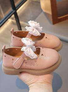 1 Pair Pink Baby Girls' Flat Shoes, Comfortable Casual Bowknot Toddler Shoes, Versatile For Summer Outdoor & Fashion