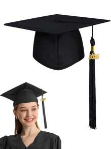 毕业哑光成人帽，带 2025 流苏，男女通用可调节毕业帽，金色年份吊饰，现代主义涤纶毕业帽设计派对帽，适用于派对、典礼、摄影道具和装饰，完美的毕业派对礼物，派对装饰 - 黑色 - 查看 1