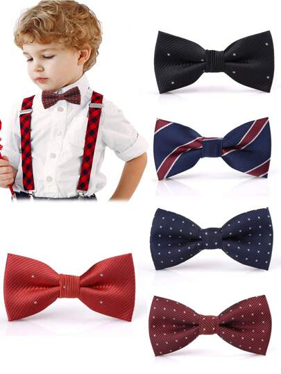 1pc Kids Polyester Bowties, Minimalist Striped Bow Tie For Birthday, Wedding, School, Daily Wear
