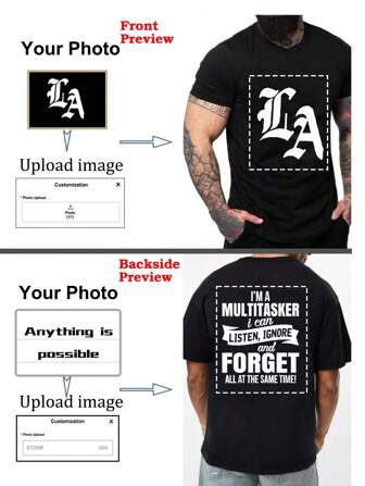 [Customized] Men's T-Shirt Customization Service, Supporting Creative Front & Back Designs, Anime Patterns, Couple Exclusive, Pet Photos, Selfie Designs, Breathable & Fashionable Versatile Apparel For Summer