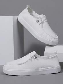 Women's 2025 New Style Classic Casual Comfortable Fashion Sneakers - Breathable, High Street Sneakers, With Elastic Band, Mesh Panels, Suitable For All Seasons, Round Toe, Fabric Upper, EVA Sole, Fashionable And Versatile Women's Sports Shoes, Student Shoes, White Sneakers, Suitable For Outdoor Walking And Street Wear All Year Round, Lightweight - White - View 4