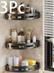 2/3pcs Corner Shower Caddy, PP Material Bathroom Storage Rack, Indoor Shower Shelf, Shampoo Wall Mount Rack, Kitchen Bathroom Storage Box, Triangular Corner Shelf Space Saving - Shampoo, Body Wash And Cosmetics Storage Wall Mounted Rack - Easy Installation, Anti-Slip Design, Bathroom Accessories, Bathroom Supplies, Birthday Decor, New Year Gift, Valentine's Day Gift - Black - View 15