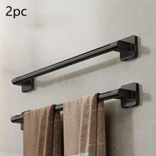 2 Pcl. Black Tools Home Decoration Bathroom Living Room Storage Space Aluminum Towel Rack Multifunctional Bathroom Device Slipper Rack Non-Perforated Wall-Mounted Bathroom Hardware Towel Rack Bathroom Accessories Bathroom Tools - Black - View 1