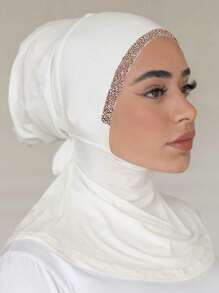 1pc Women Solid Color Rhinestone Fashion Casual Elastic Tie Band Jersey Headwrap, Multifunctional As Underscarf, Headband, Neck Warmer - Solid Color - View 5