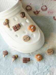 Set de 10 colgantes de zapato con diseños de galletas de chocolate, helado y postres, en estilo lindo y femenino, accesorios desmontables para decorar zapatos y botas, perfecto para mujeres y niñas - Multicolor - Ver 1