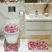 1/4 pièces Ensemble de rideaux de salle de bain à thème fraise et cerise, tapis de salle de bain, tapis de toilette en U, couvercle de siège de toilette, rideau de douche imperméable, rideau de porte/fenêtre de style mode, rideau de cloisonnement de salle de bain moderne, sans besoin de percer des trous, en tissu de polyester, lavable en machine, rentrée des classes