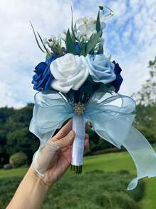 1PC PE Artificial Flowers Brides Bridesmaids Wedding Handheld Flowers Simulated Roses Starry Bouquet Wedding Decoration - Multicolor - View 14