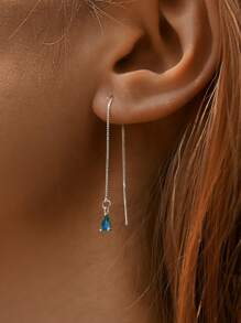 1 对时尚锆石水滴吊坠耳环，适合女性日常佩戴，百搭时尚精致 - 銀色 - 查看 1