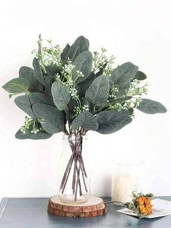 2 件/10 件/20 件人造桉树叶茎带白色种子短银元假绿叶茎人造花绿叶茎植物用于插花婚礼花束装饰、秋季装饰、书桌、花园装饰、房间装饰用品、情人节、礼物