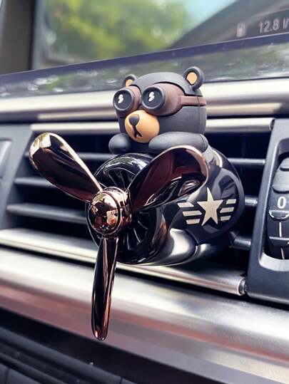 风力旋转螺旋桨酷趣熊飞行员汽车空气清新剂卡通狗哈士奇汽车空调出风口夹香水飞机汽车香薰扩散器香薰装饰风扇香薰吊坠风车出口内饰配件男士装饰品香味清新气味礼物生日毕业
