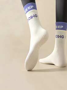 1 双女士普拉提防滑袜子女士吸汗透气运动袜长筒袜高弹力健身瑜伽袜