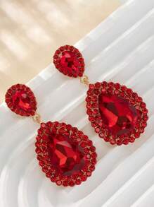 2 件时尚夸张水滴满水钻耳环，优雅复古金属几何耳环，适合婚礼派对