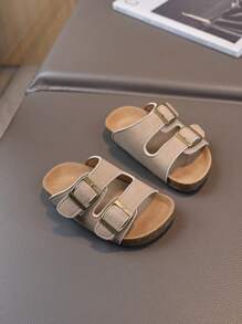 1 双儿童软木凉鞋，夏季男童/女童沙滩鞋，幼儿/小孩软底亲子一脚蹬露趾拖鞋