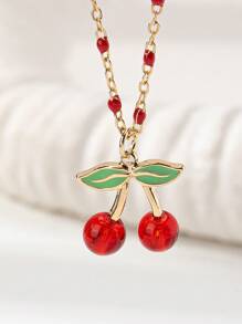 1 Stück roter Kirschen Halskette Damen Boho Sommer Schmuck