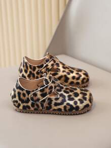 1 Pair Unisex Kids Leopard Print Flat Casual Outdoor Shoes, Suitable For Spring & Autumn