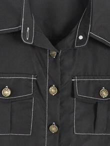 女士宽松纯色短袖休闲衬衫，适合日常穿着