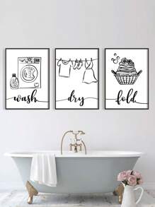 3 件/套洗衣主题帆布墙面艺术印刷品，现代农舍风格海报，简约家居装饰，时尚洗涤和干燥折叠壁挂，非常适合春季和冬季家居装饰，无框 - 彩色 - 查看 1