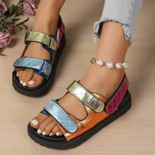2025 New Summer Candy Color Thick Sole Hook & Loop Beach Sandals, Outdoor Wear - Yellow - View 3
