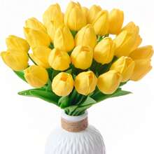 20/30 件白色人造郁金香丝绸花，13.5 英寸，适合作为母亲节、复活节的散装家庭厨房婚礼装饰礼物